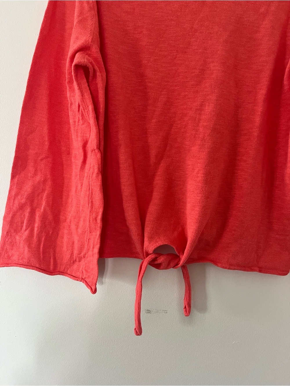 J Crew Coral Orange Cotton Tie Hem Top Large Coastal Euro Summer Minimalist - Picture 3 of 6